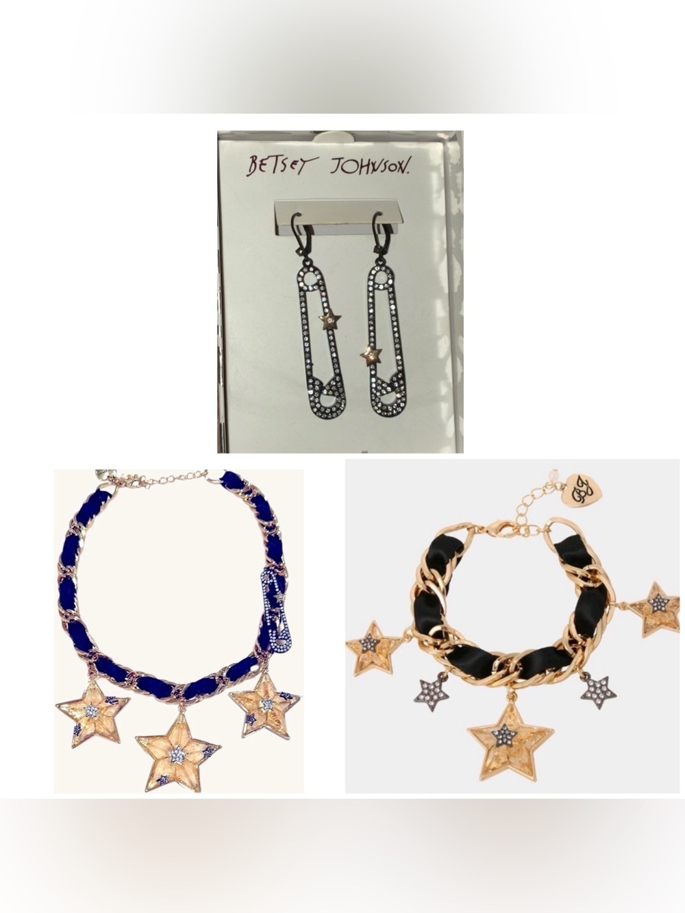 BETSEY JOHNSON SET Celestial Star & Crystals Earrings Bracelet & Necklace NWT